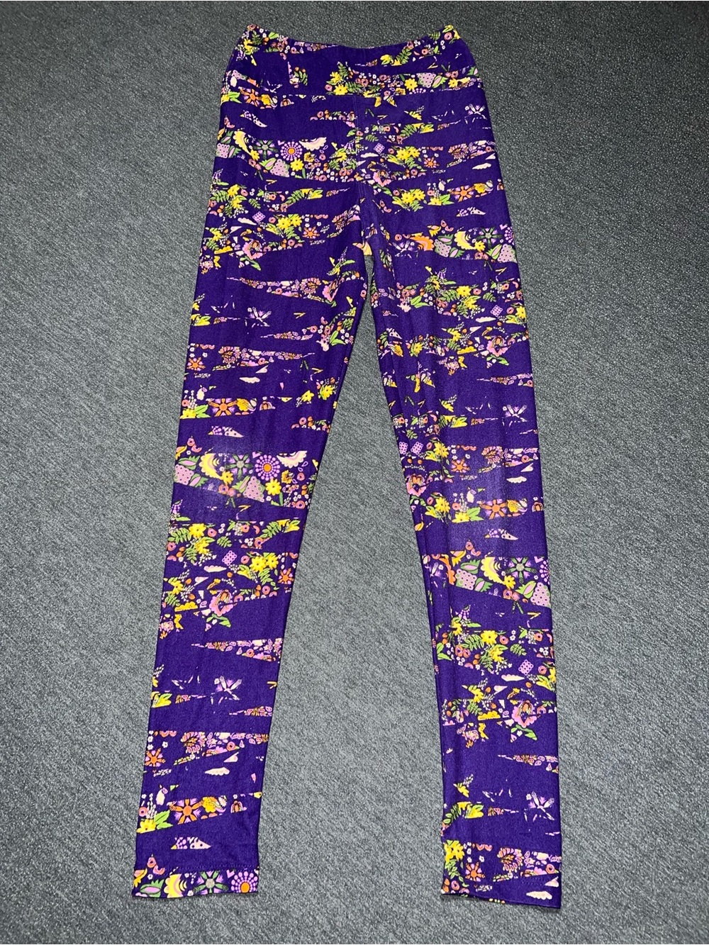 LuLaRoe Purple Floral Stripe Kids Leggings